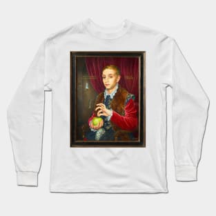 Boy With Apple Painting with painted frame Long Sleeve T-Shirt